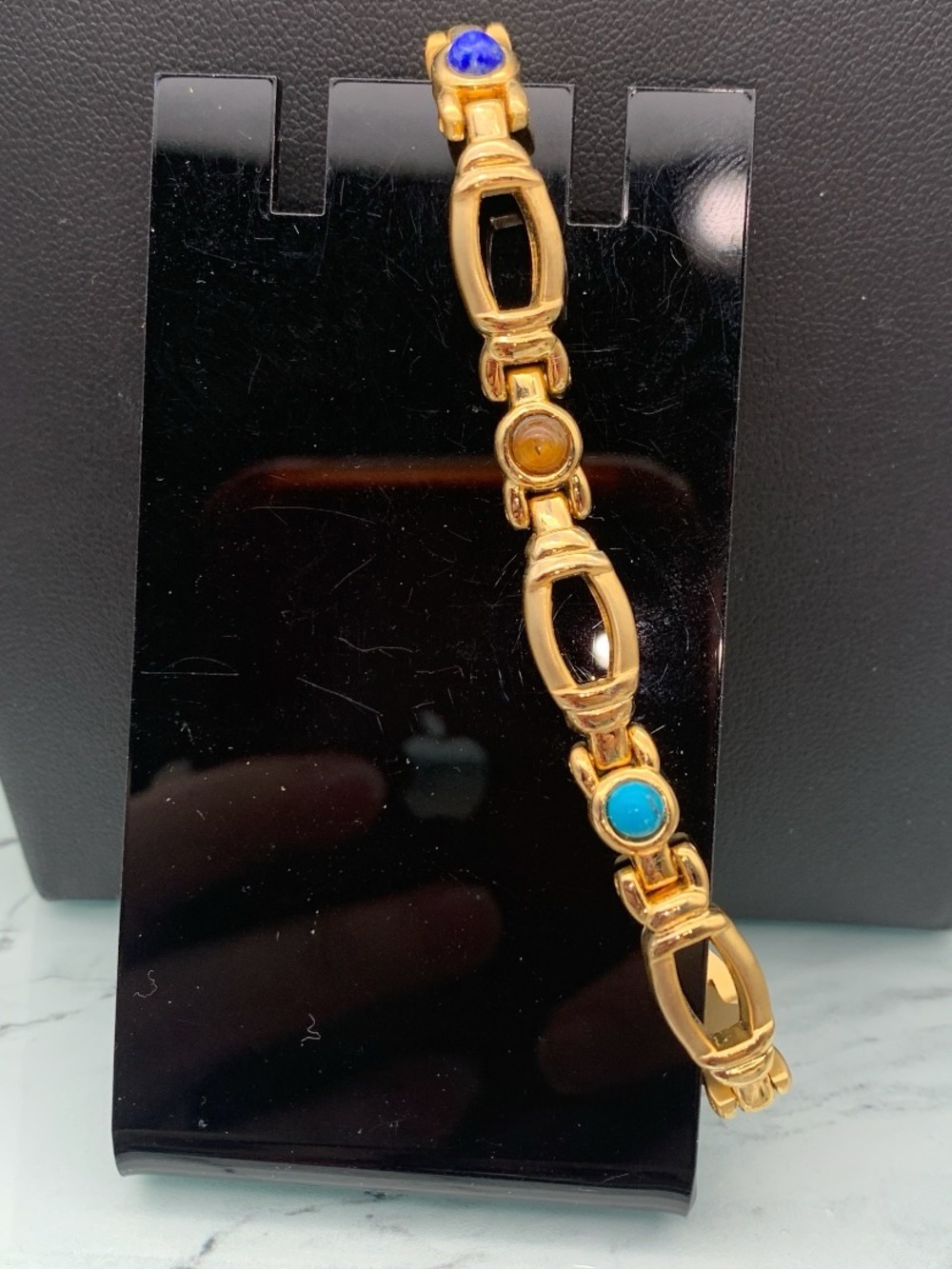 Matte Gold-Tone Bracelet with semi precious gem Stone accents
